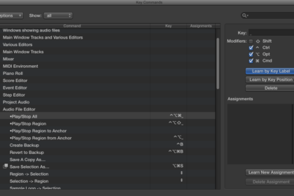 Logic Pro X : キーコマンドリストのAudio File Editorウィンドウのデフォ
