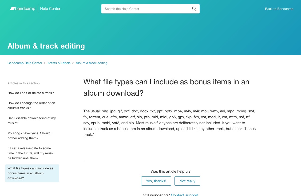 What file types can I include as bonus items in an album download? – Bandcamp Help Center