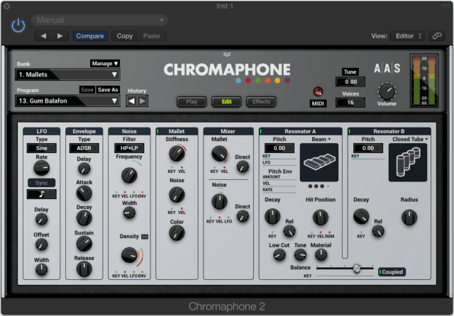 Chromaphone 2のEdit画面