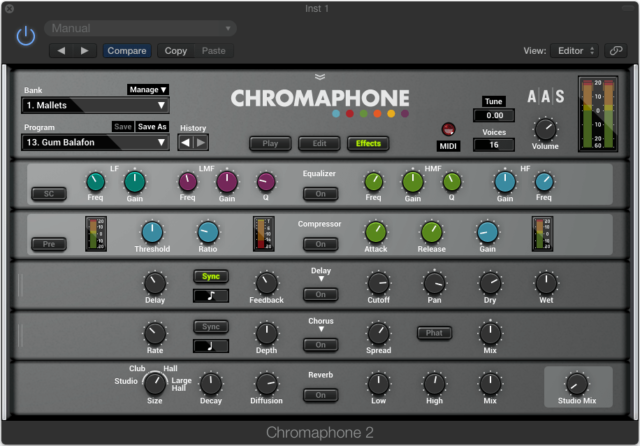 Chromaphone 2のEffects画面
