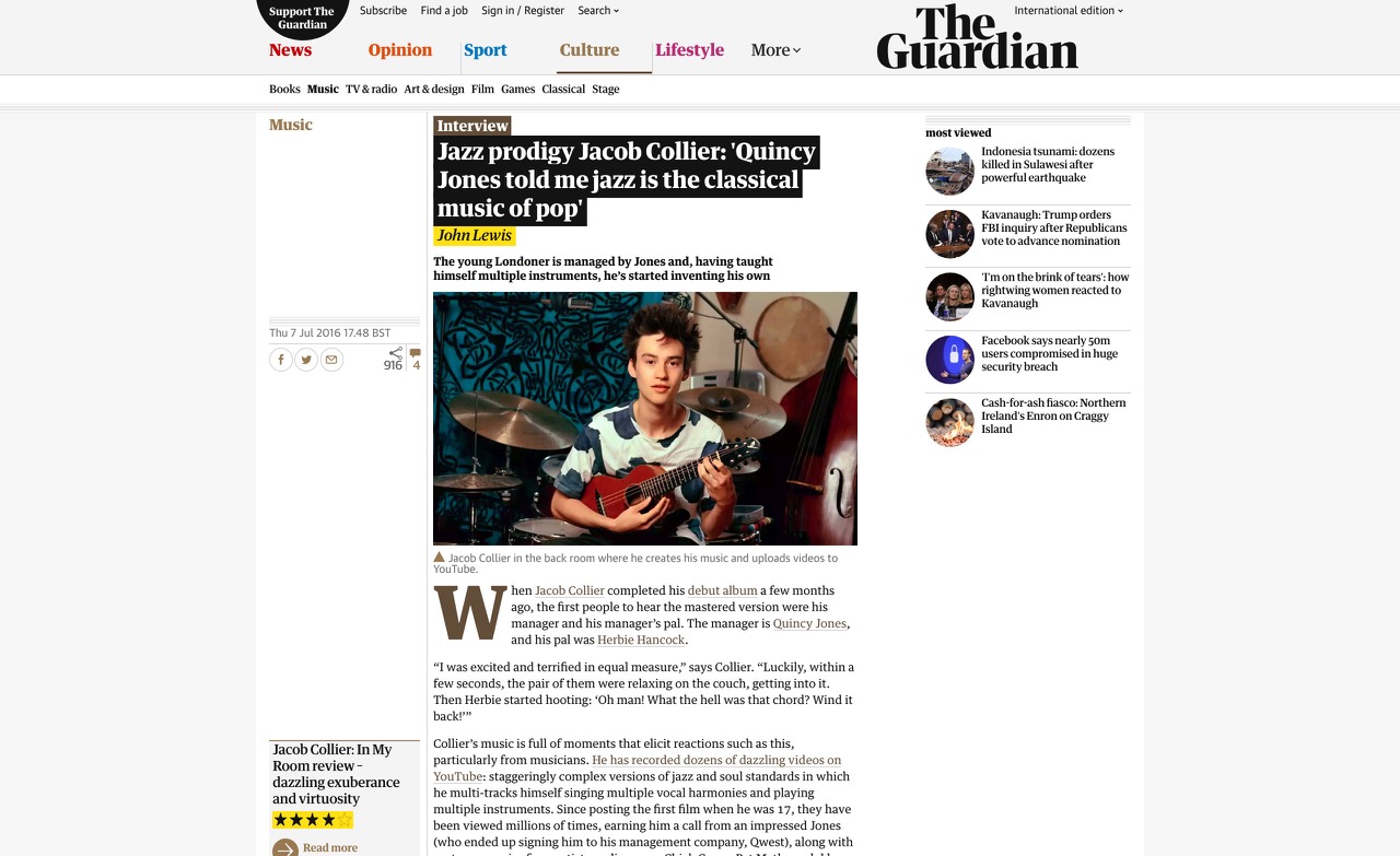 Jazz prodigy Jacob Collier: 'Quincy Jones told me jazz is the classical music of pop' | Music | The Guardian