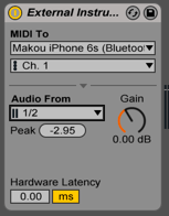 InstrumentsからExternal MIDIで接続（今回はBluetooth MIDIでつないだ）