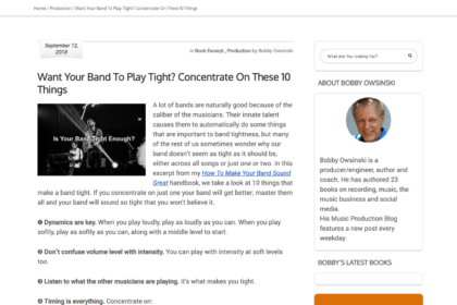 Want Your Band To Play Tight? Concentrate On These 10 Things - Bobby Owsinski's Music Production Blog