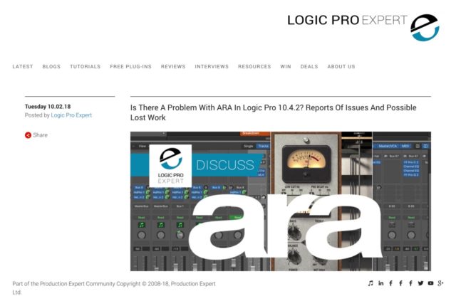 Logic Pro | Is There A Problem With ARA In Logic Pro 10.4.2? Reports Of Issues And Possible Lost Work
