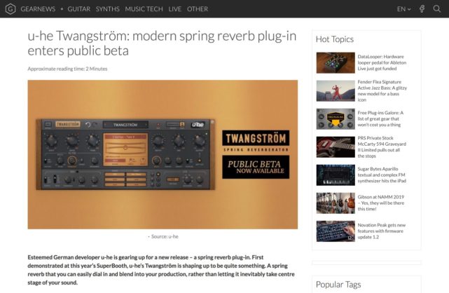 u-he Twangström: modern spring reverb plug-in enters public beta - gearnews.com