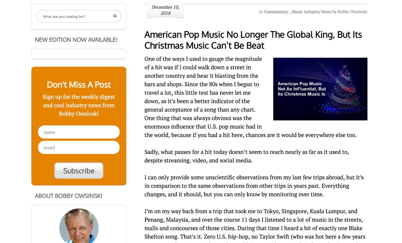 American Pop Music No Longer The Global King, But Its Christmas Music Can't Be Beat - Music 3.0 Music Industry Blog
