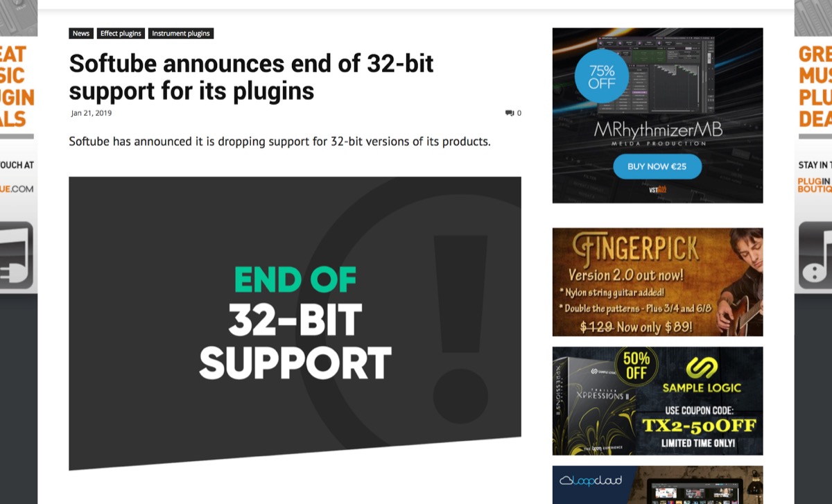 Softube announces end of 32-bit support for its plugins