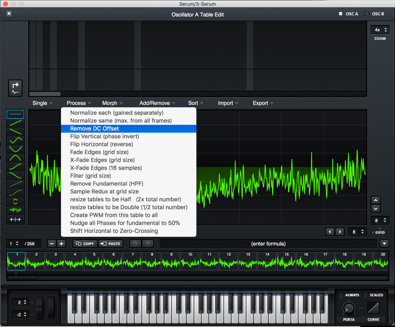 SerumのWavetable編集画面におけるDCオフセット除去