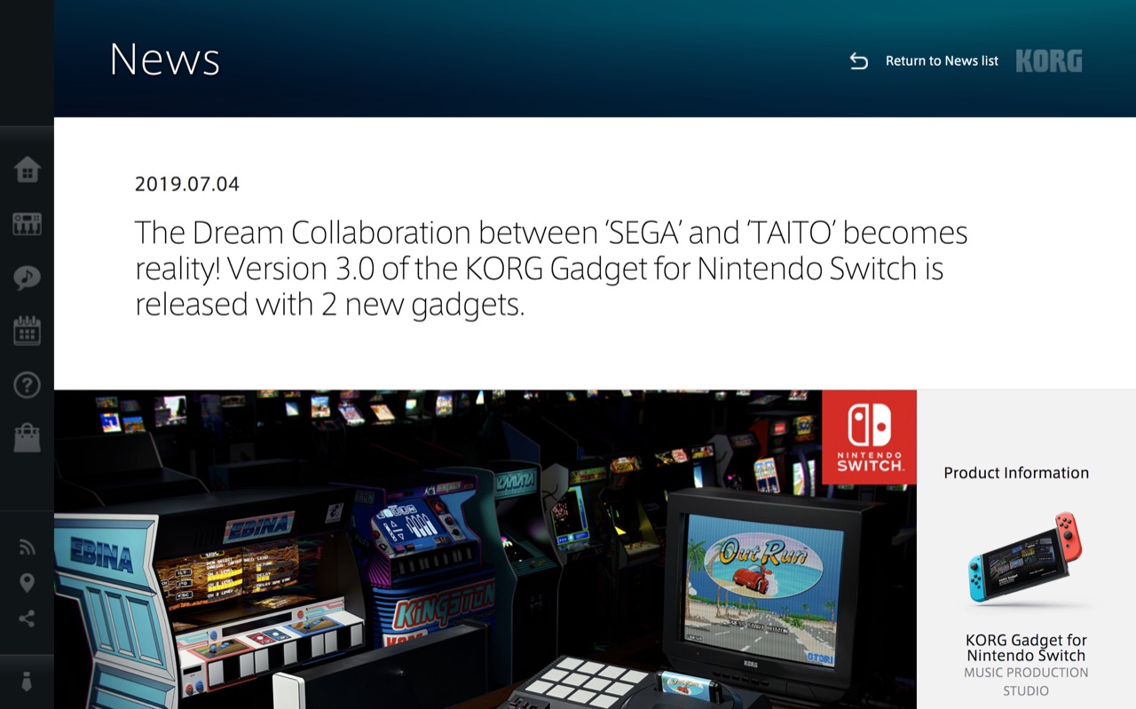 News | The Dream Collaboration between ‘SEGA’ and ‘TAITO’ becomes reality! Version 3.0 of the KORG Gadget for Nintendo Switch is released with 2 new gadgets. | KORG (USA)
