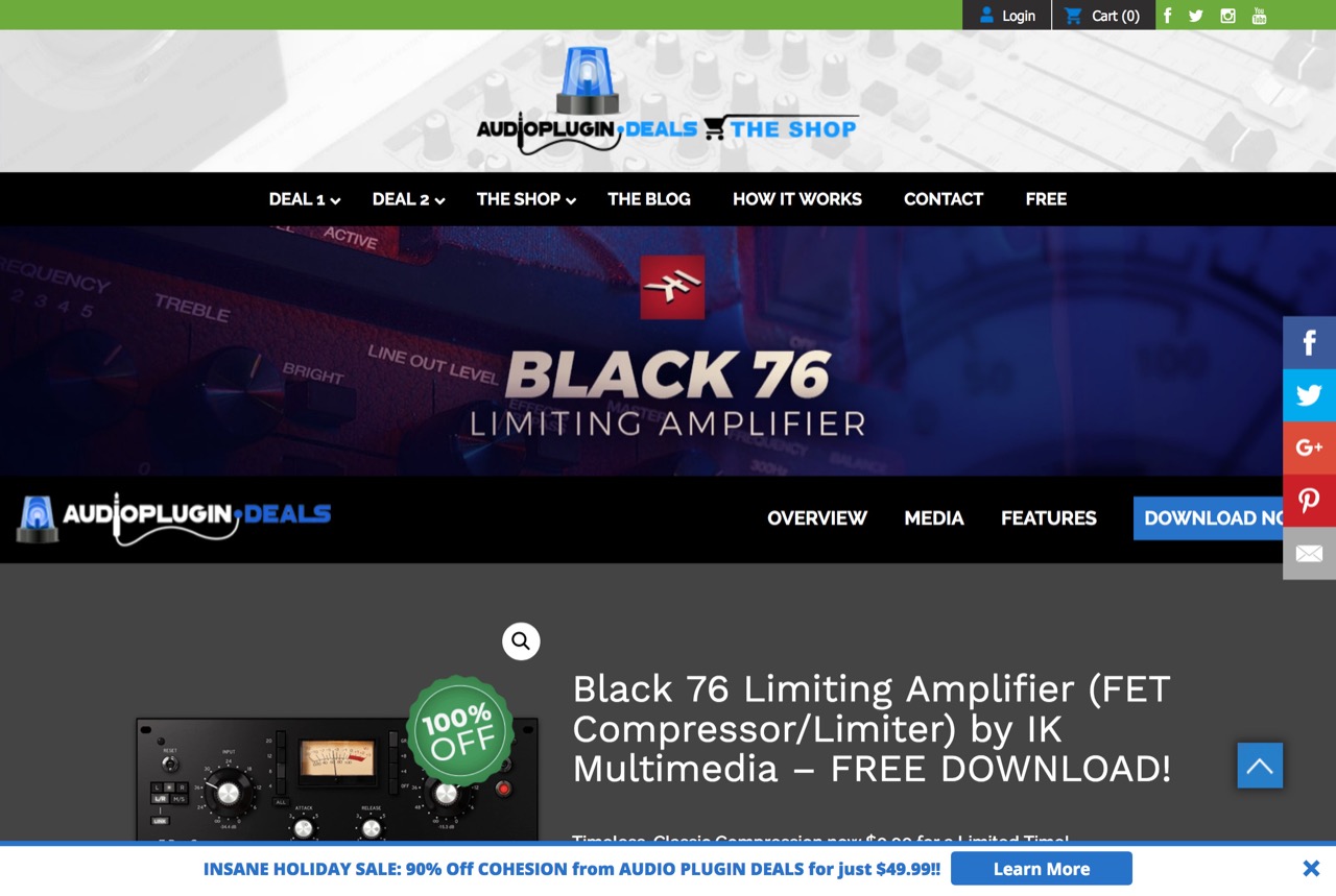 Black 76 Limiting Amplifier (FET Compressor/Limiter) by IK Multimedia - FREE DOWNLOAD! - Audio Plugin Deals