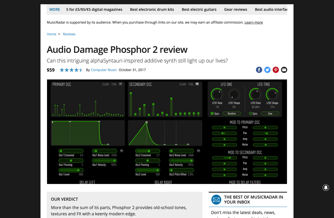 Audio Damage Phosphor 2 review | MusicRadar（たぶん２代目）