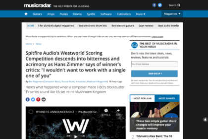 Spitfire Audio’s Westworld Scoring Competition descends into bitterness and acrimony as Hans Zimmer says of winner’s critics: “I wouldn’t want to work with a single one of you” | MusicRadar