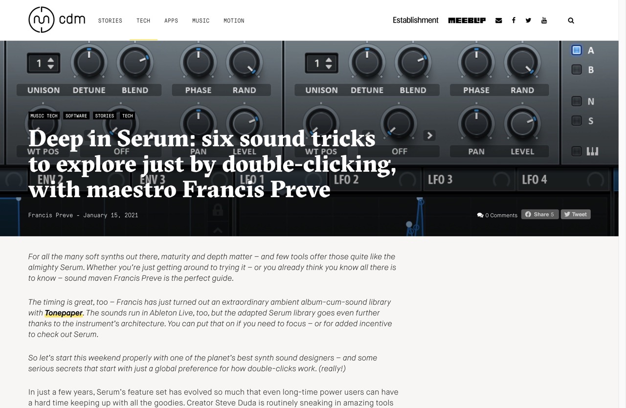 Deep in Serum: six sound tricks to explore just by double-clicking, with maestro Francis Preve - CDM Create Digital Music