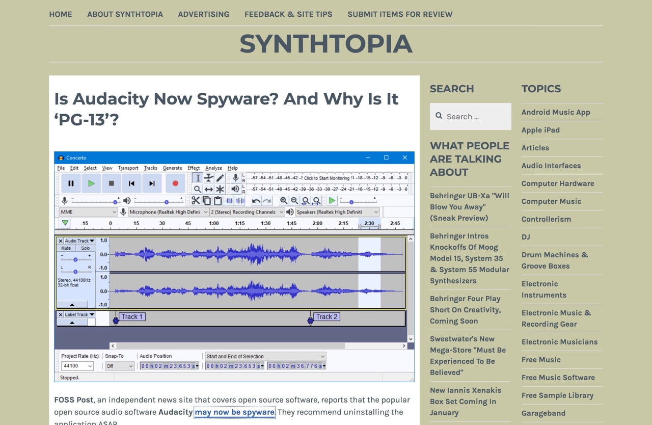 Is Audacity Now Spyware? And Why Is It ‘PG-13’? – Synthtopia