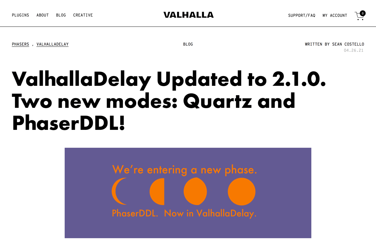ValhallaDelay Updated to 2.1.0. Two new modes: Quartz and PhaserDDL! - Valhalla DSP