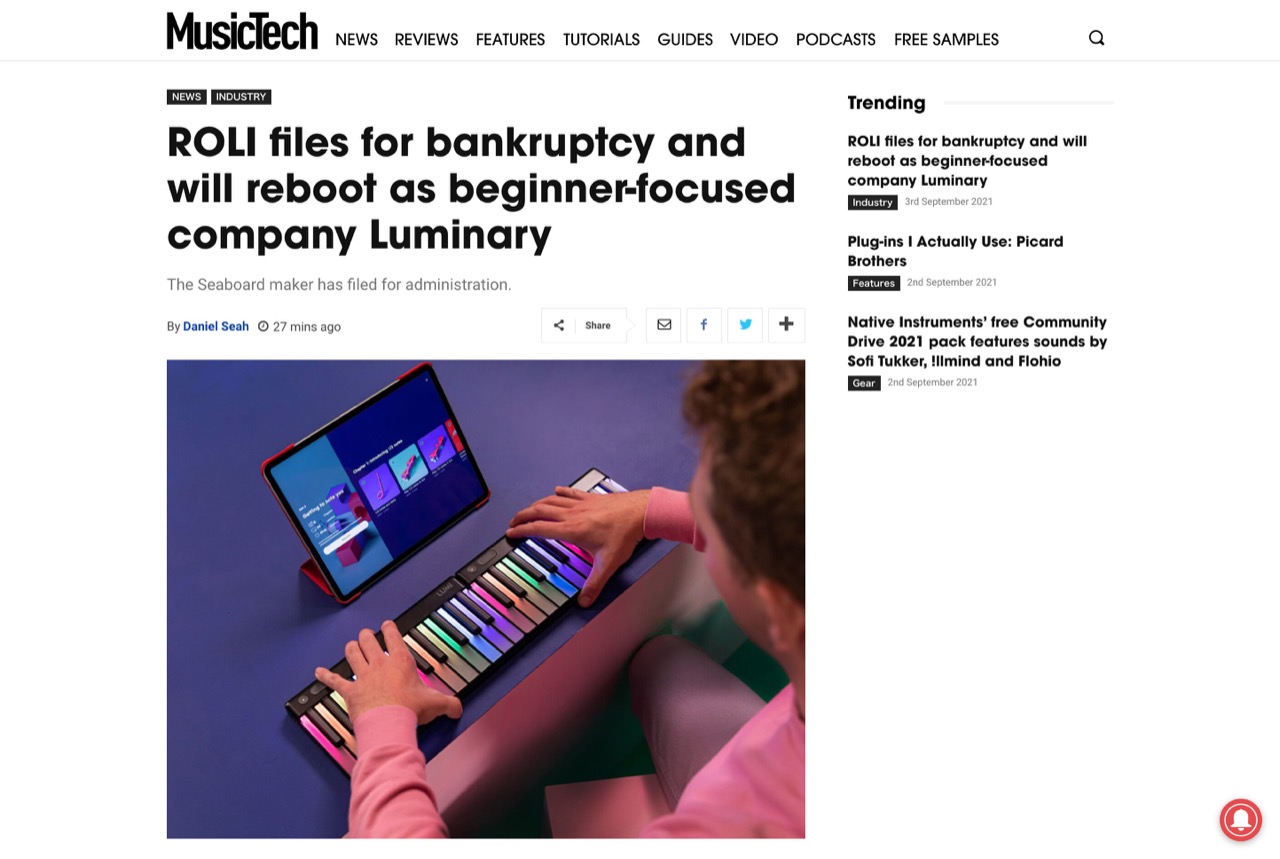 ROLI files for bankruptcy and will reboot as beginner-focused company Luminary | MusicTech