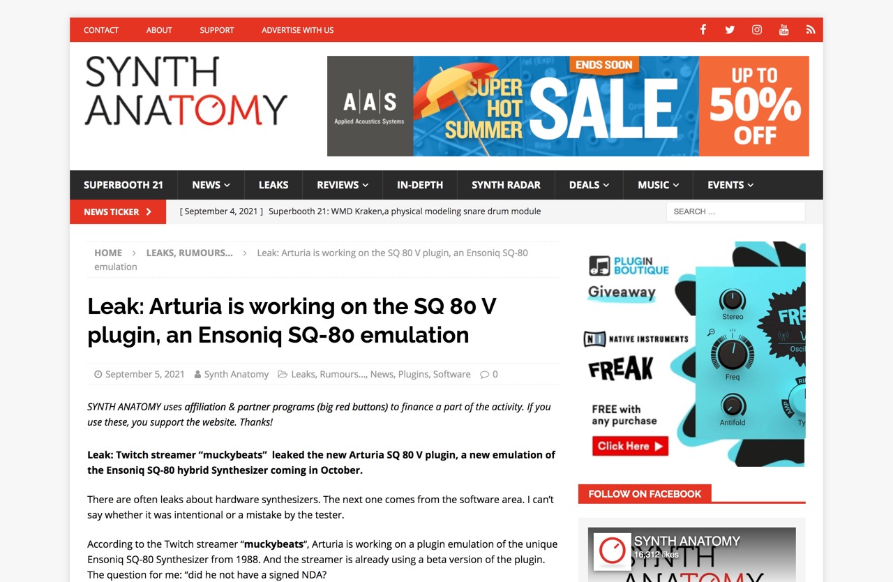 Leak: Arturia is working on the SQ 80 V plugin, an Ensoniq SQ-80 emulation