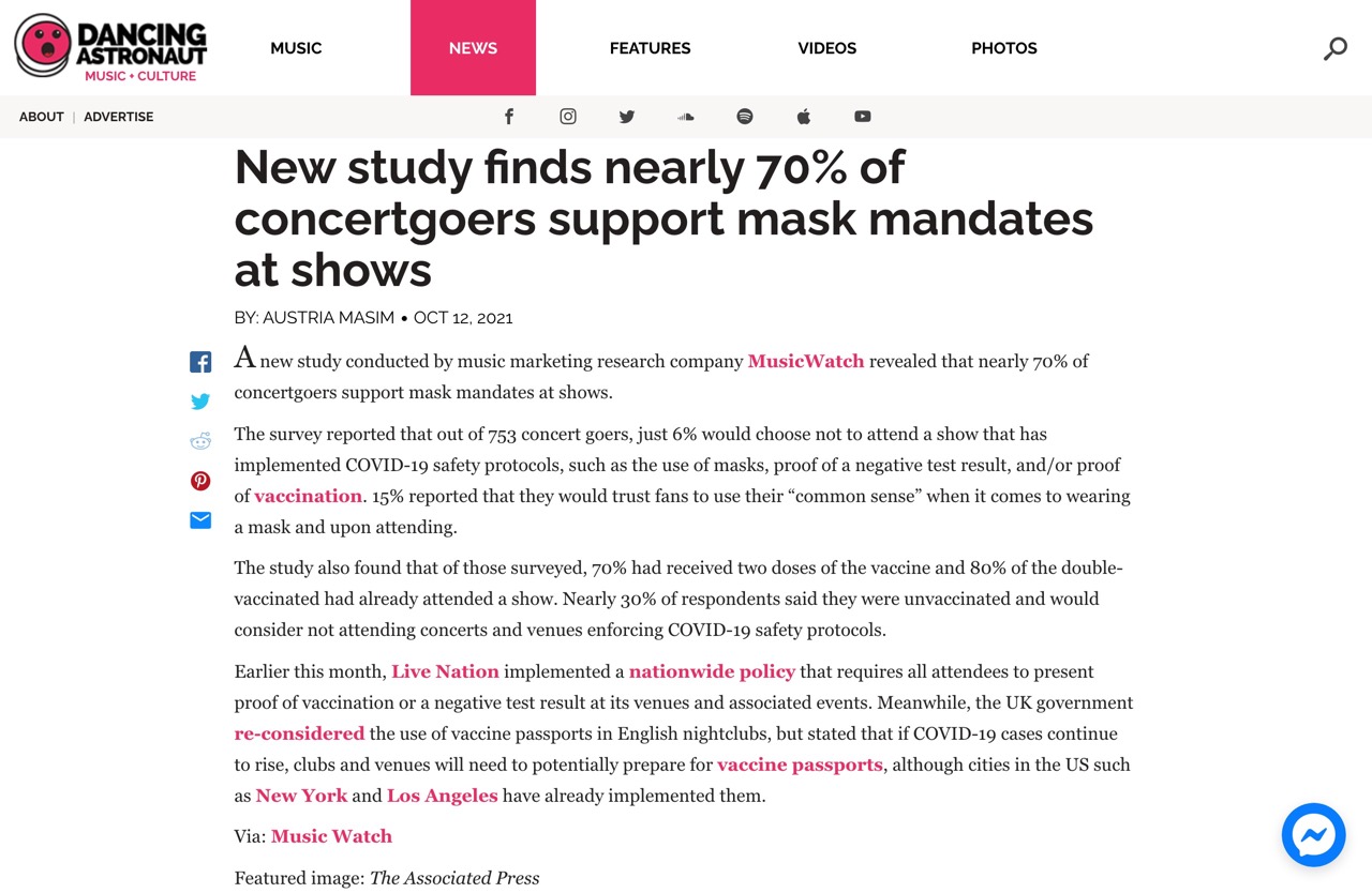 New study finds nearly 70% of concertgoers support mask mandates at shows - Dancing Astronaut : Dancing Astronaut