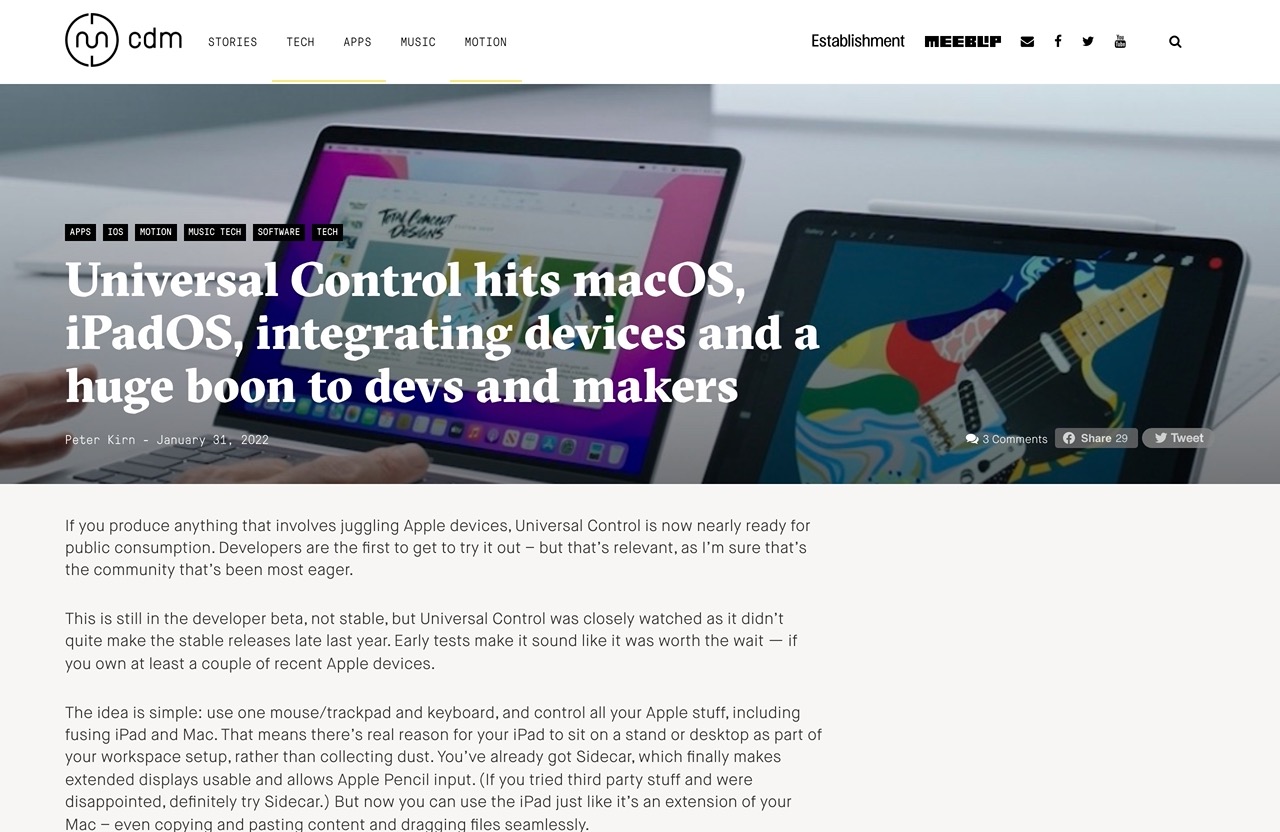 Universal Control hits macOS, iPadOS, integrating devices and a huge boon to devs and makers - CDM Create Digital Music