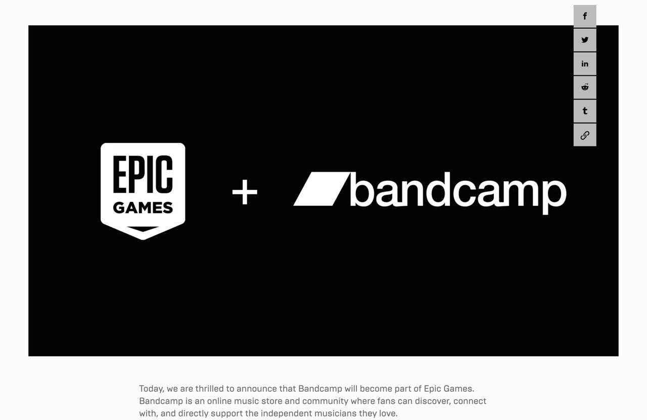 Bandcamp Joining Epic Games to Support Fair, Open Platforms for Artists and Fans - Epic Games