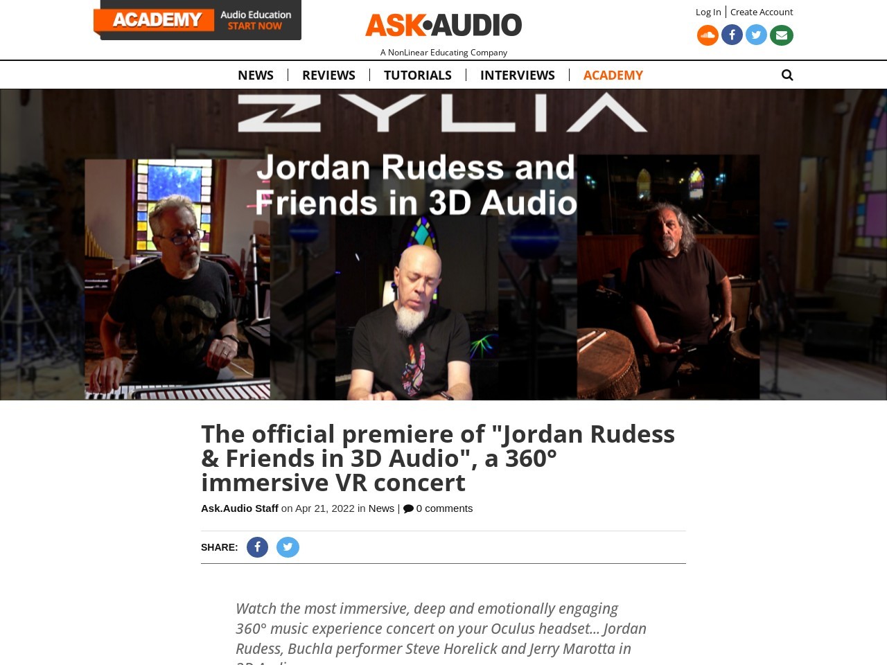 The official premiere of “Jordan Rudess & Friends in 3D Audio”, a 360 : Ask.Audio