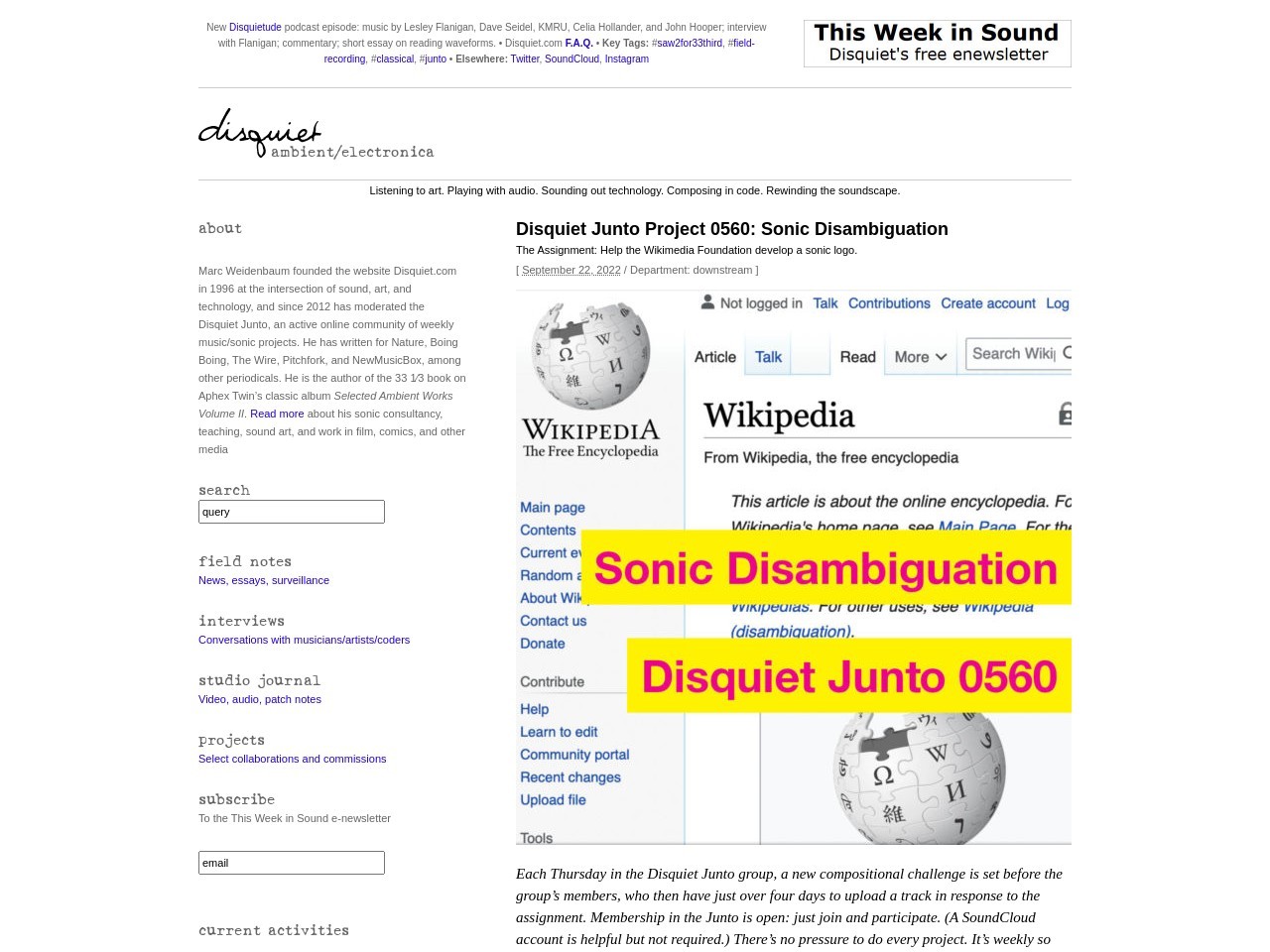 Disquiet Junto Project 0560: Sonic Disambiguation