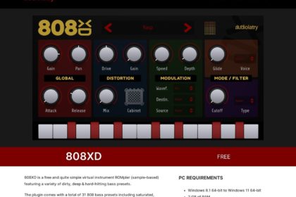 808XD Free 808 Bass Virtual Instrument Plugin (VST, VST3, AU)
