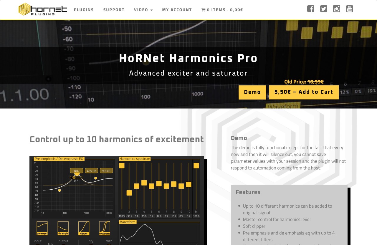 Harmonics Pro, advanced exciter and saturator - HoRNet Plugins