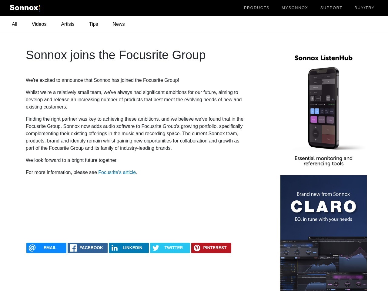 Sonnox joins the Focusrite Group | Sonnox
