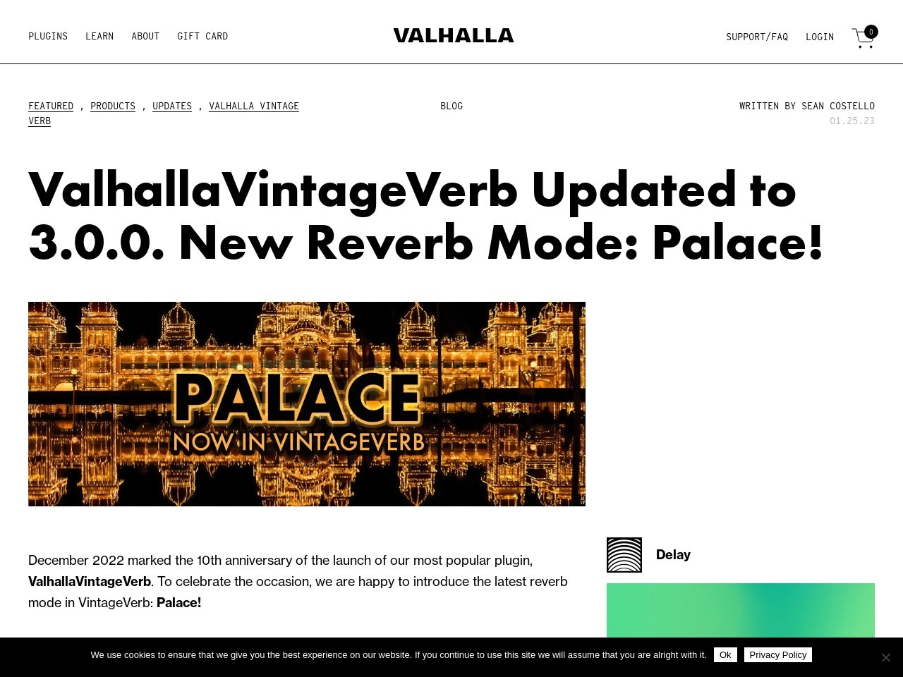 ValhallaVintageVerb Updated to 3.0.0. New Reverb Mode: Palace! - Valhalla DSP