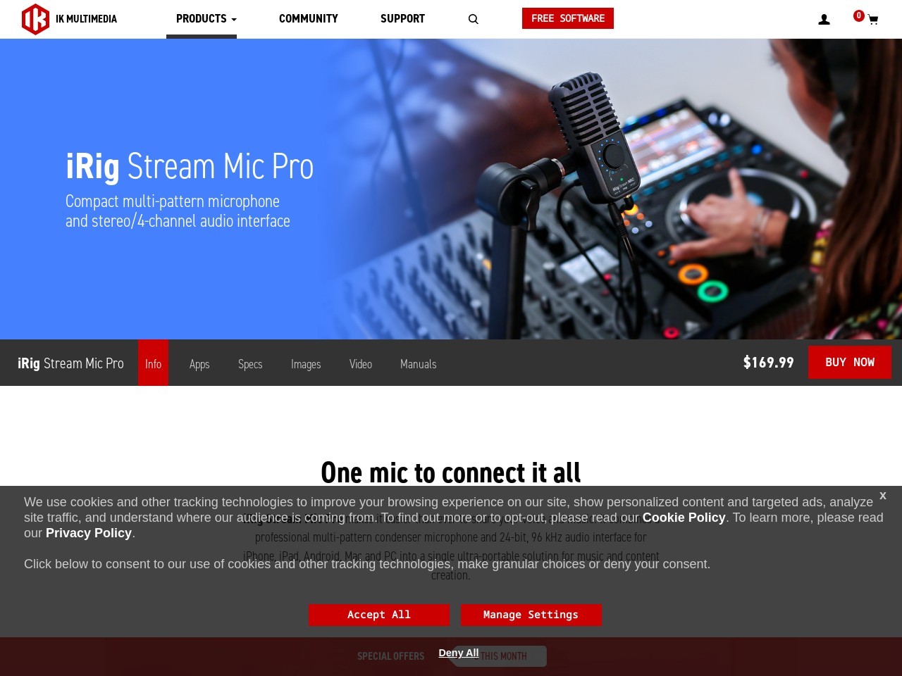 iRig Stream Mic Pro - Compact multi-pattern microphone and stereo/4-channel audio interface