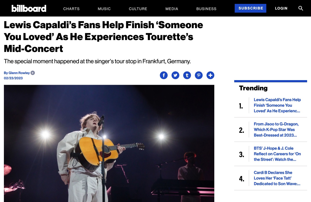 Lewis Capaldi Fans Help Sing Song When He Experiences Tourette’s Mid Show – Billboard