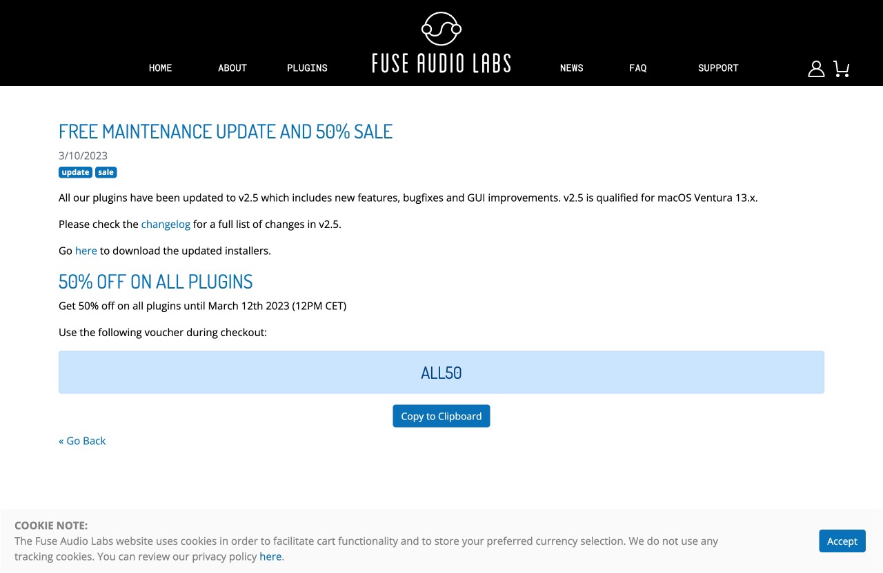 Fuse Audio Labs | Free Maintenance Update and 50% Sale