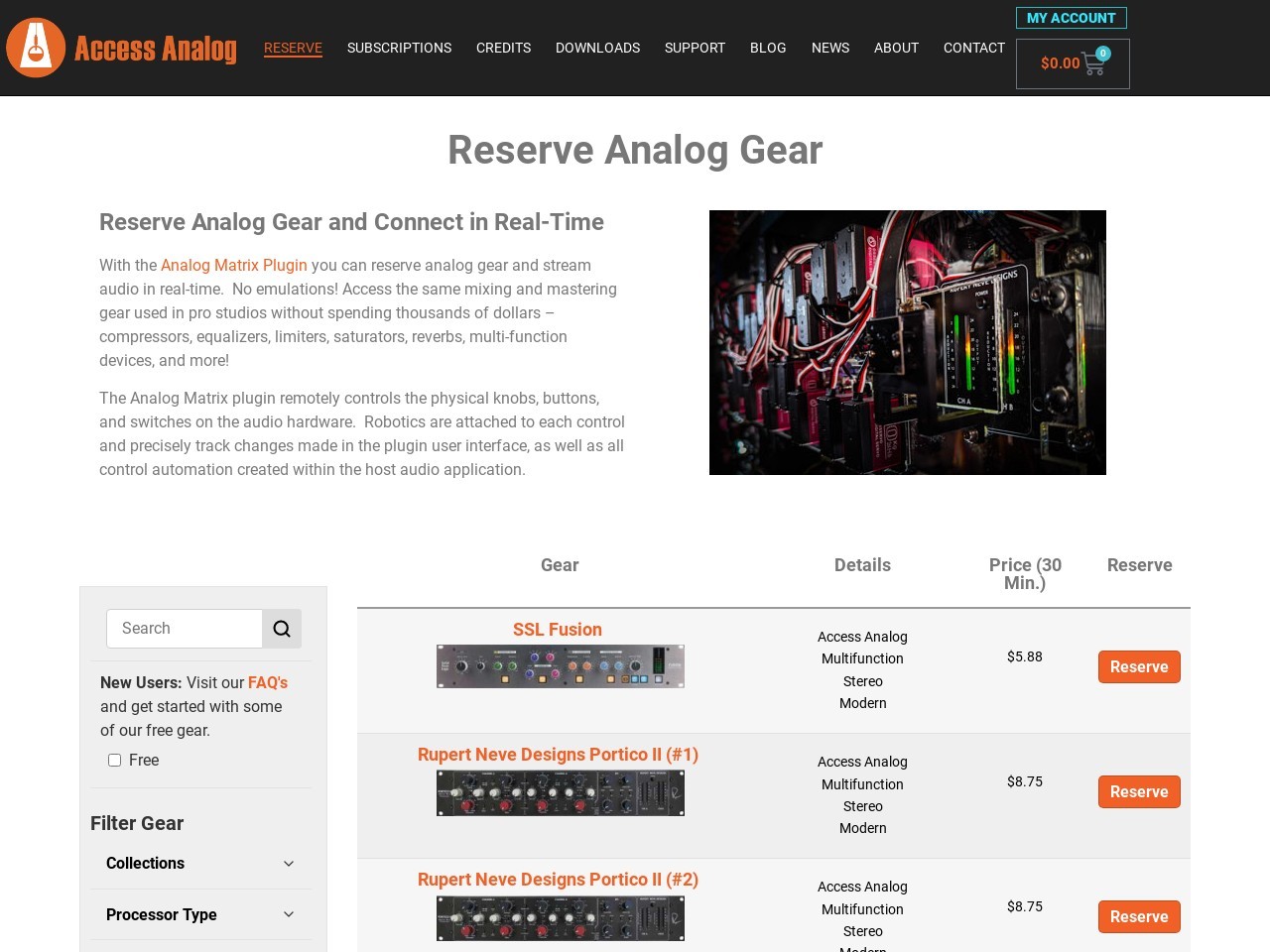Reserve Analog Gear and Connect in Real-Time | Access Analog