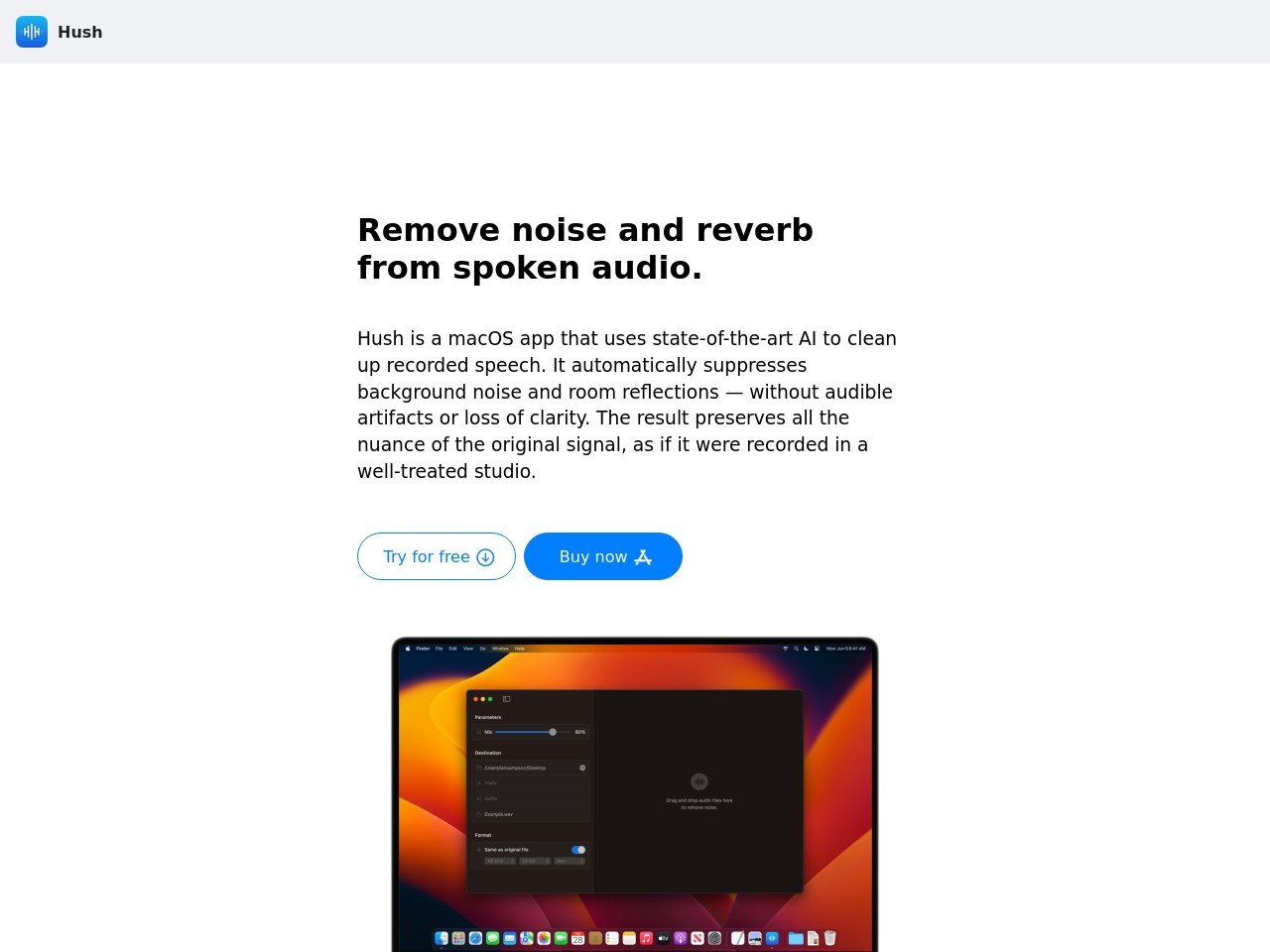 Hush | macOS app for enhancing spoken audio