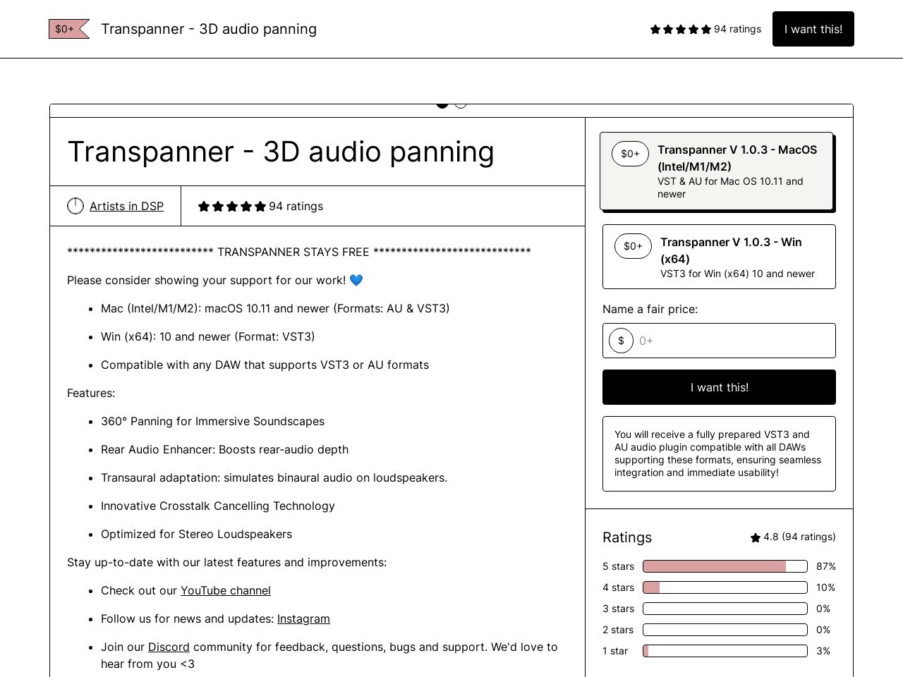 Transpanner - 3D audio panning