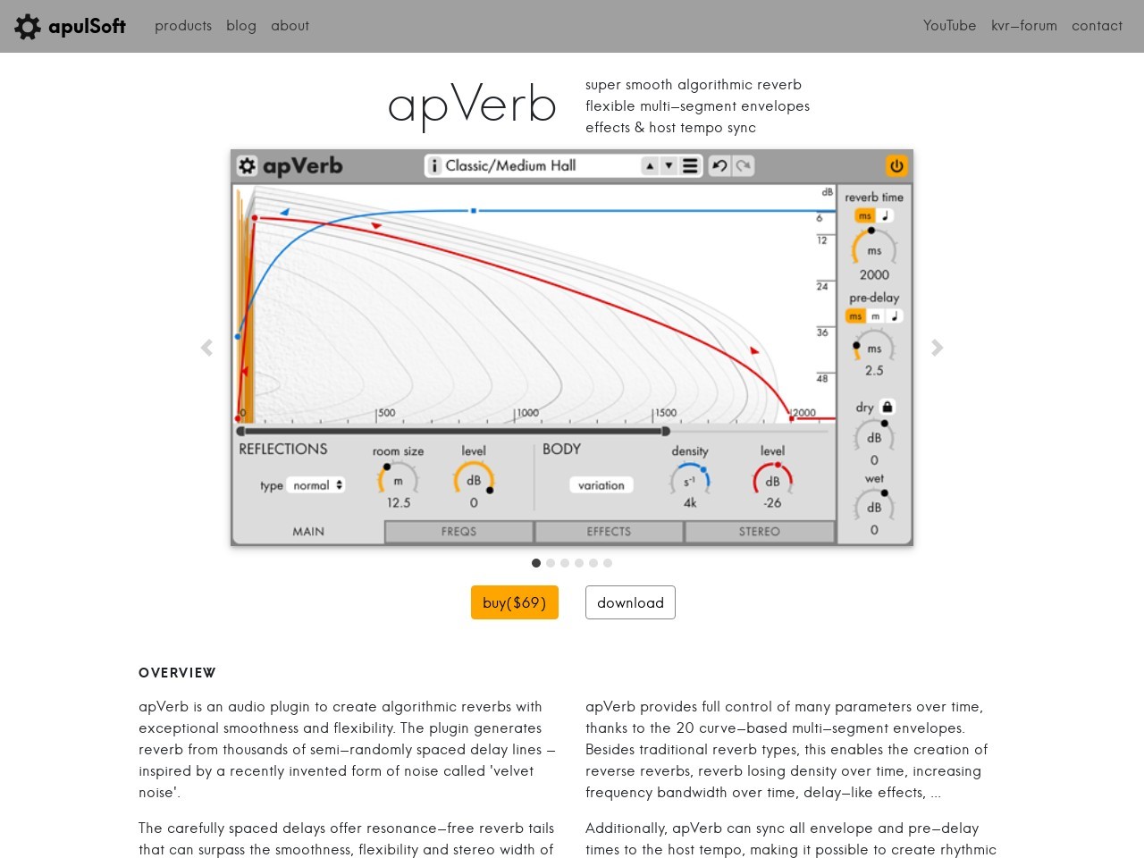 apulSoft apVerb - reverb audio plugin