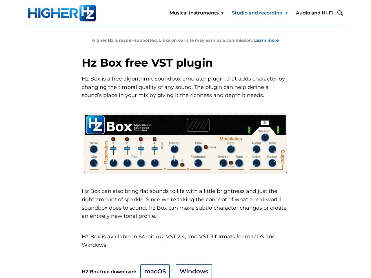 Hz Box free VST plugin by Higher Hz