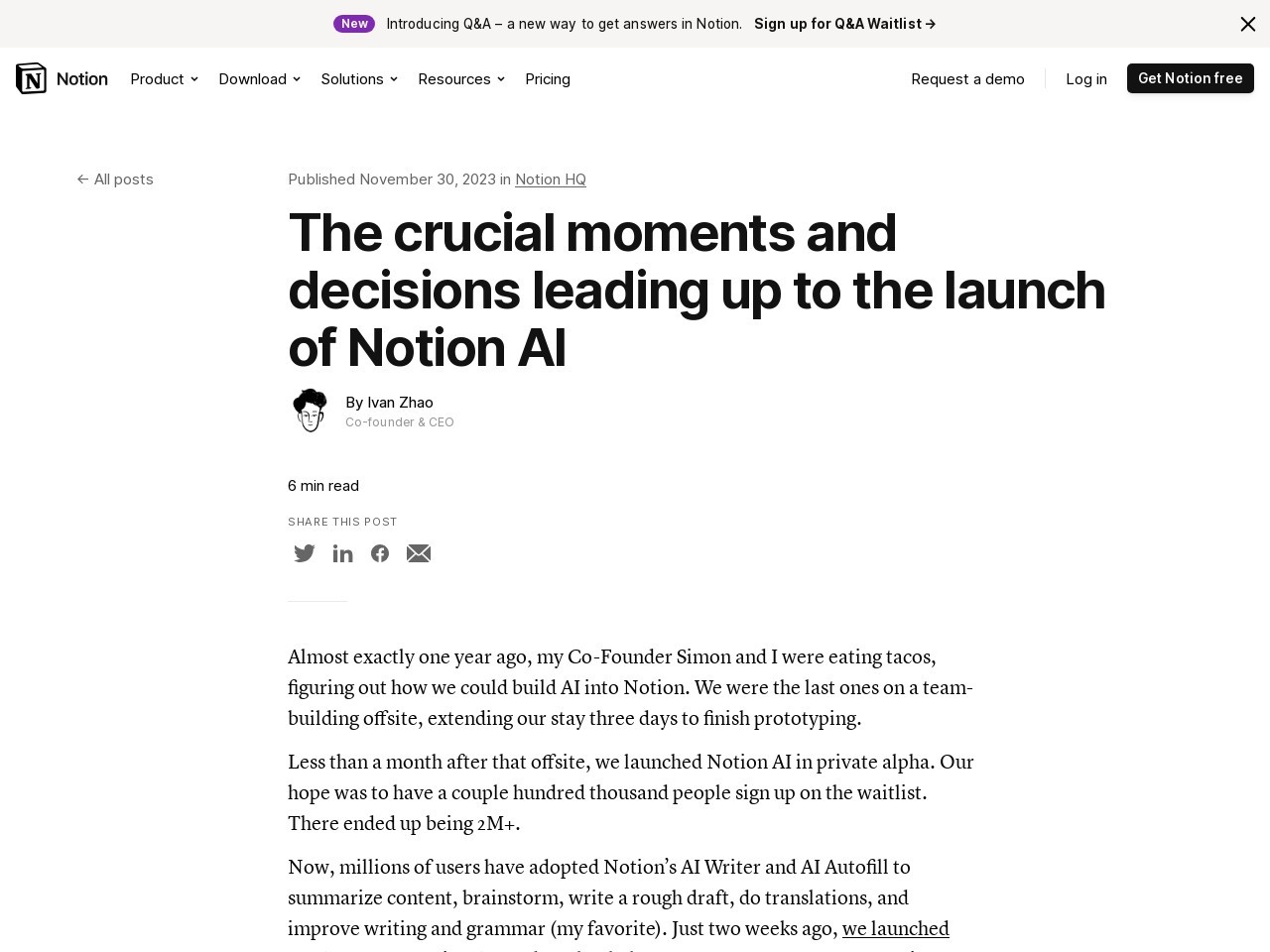 The crucial moments and decisions leading up to the launch of Notion AI