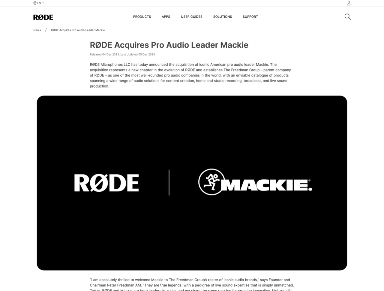 RØDE Acquires Pro Audio Leader Mackie | RØDE