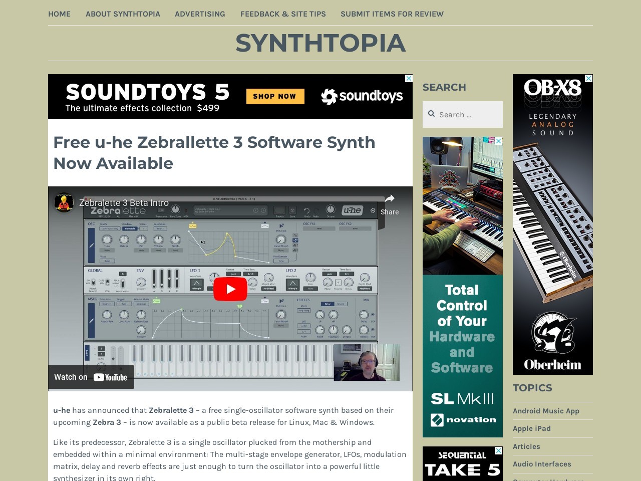 Free u-he Zebrallette 3 Software Synth Now Available – Synthtopia