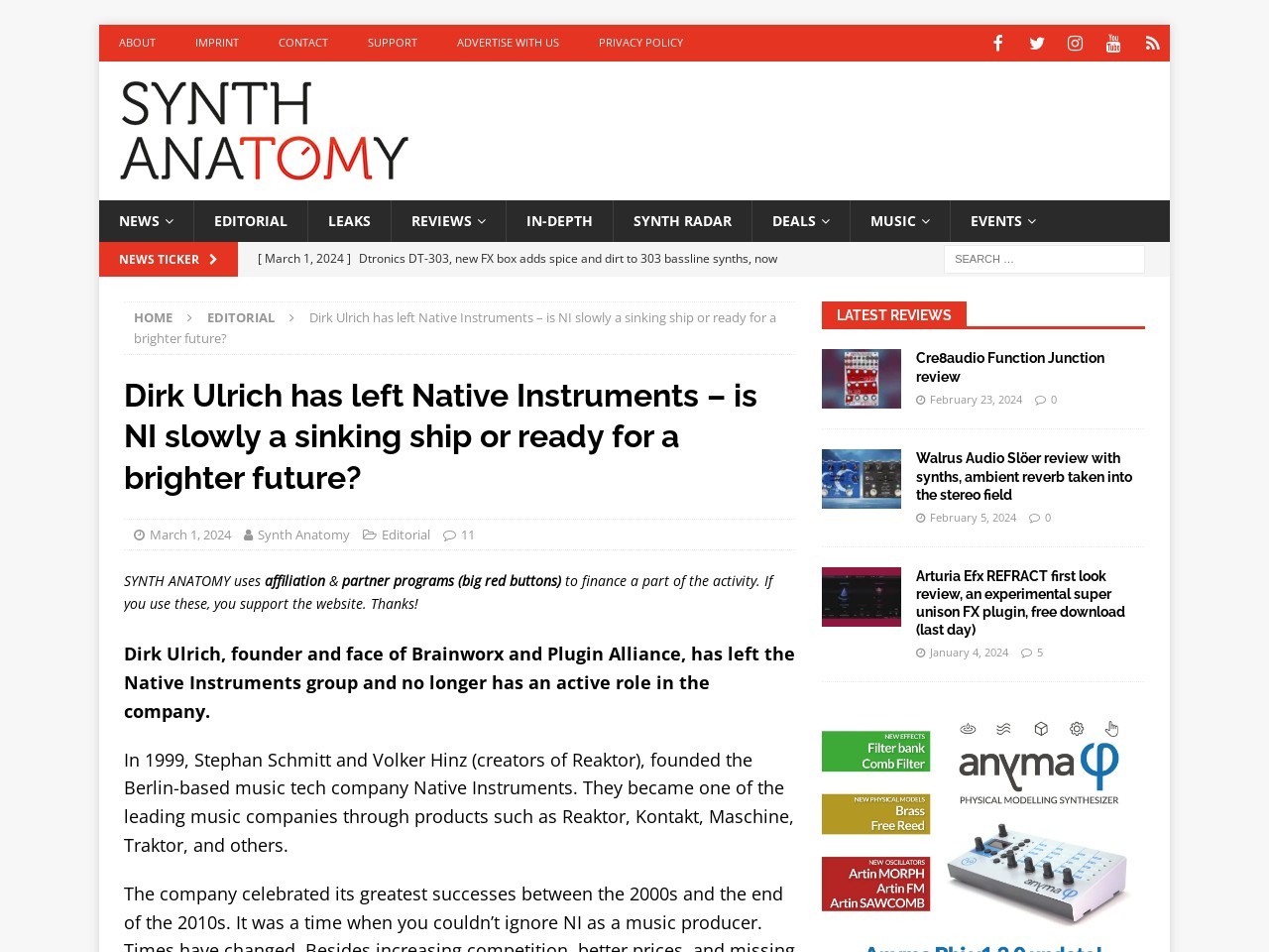 Dirk Ulrich has left Native Instruments - is NI slowly a sinking ship or ready for a brighter future? - SYNTH ANATOMY