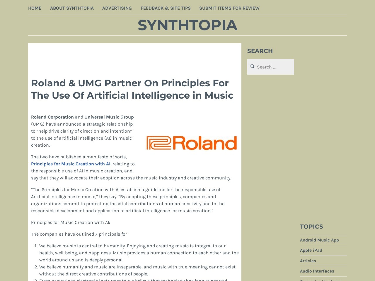 Roland & UMG Partner On Principles For The Use Of Artificial Intelligence in Music – Synthtopia