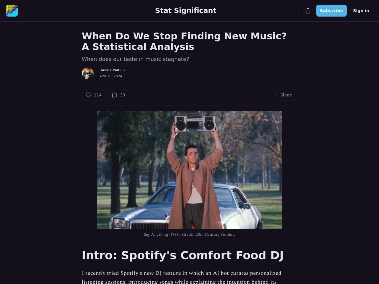When Do We Stop Finding New Music? A Statistical Analysis