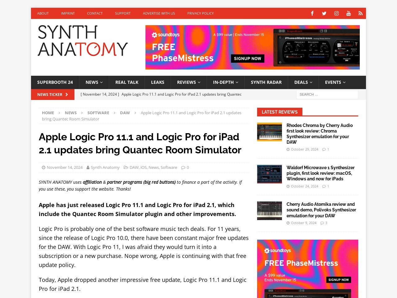 Apple Logic Pro 11.1 and Logic Pro for iPad 2.1 updates bring Quantec Room Simulator - SYNTH ANATOMY