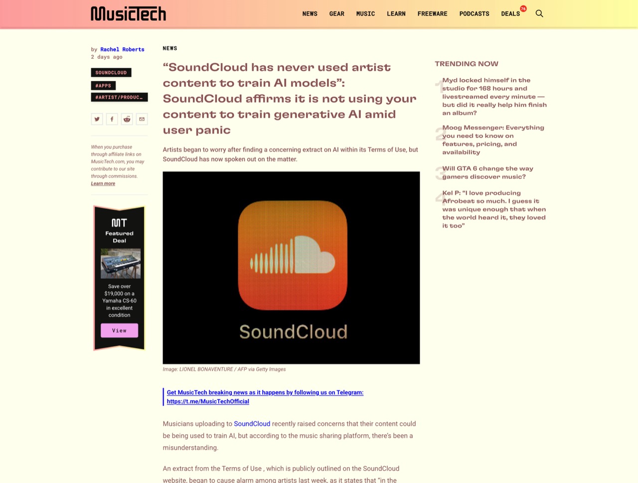 SoundCloud affirms it is not using your content to train generative AI