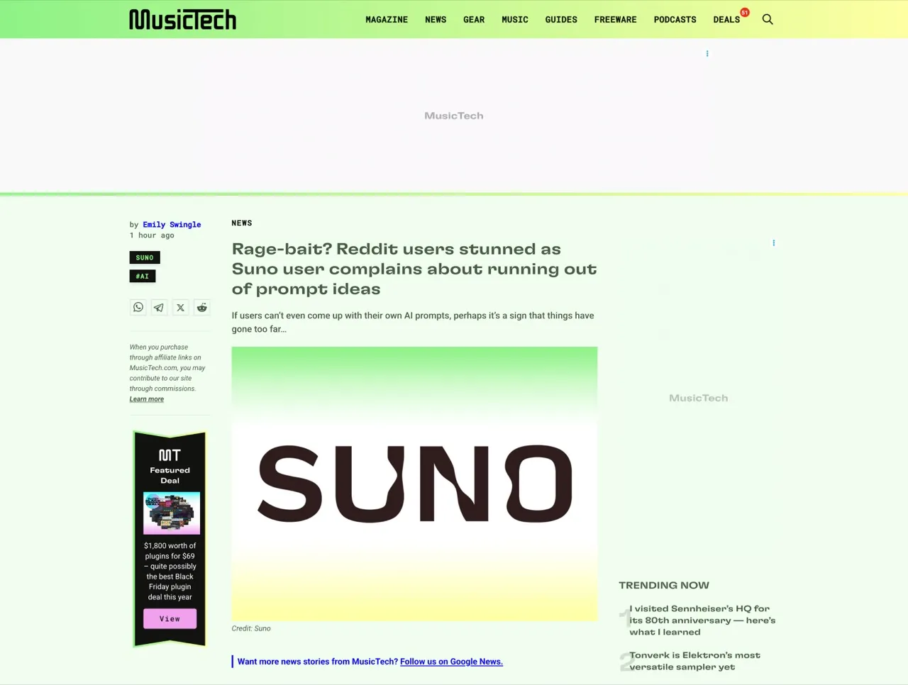 Rage-bait? Reddit users stunned as Suno user complains about running out of prompt ideas