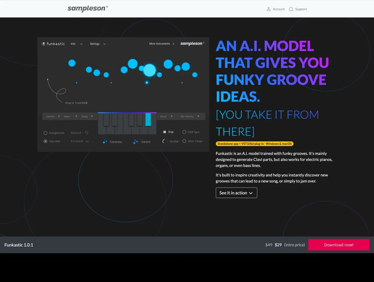 Funkastic. Generative A.I. plugin for funky ideas | Sampleson