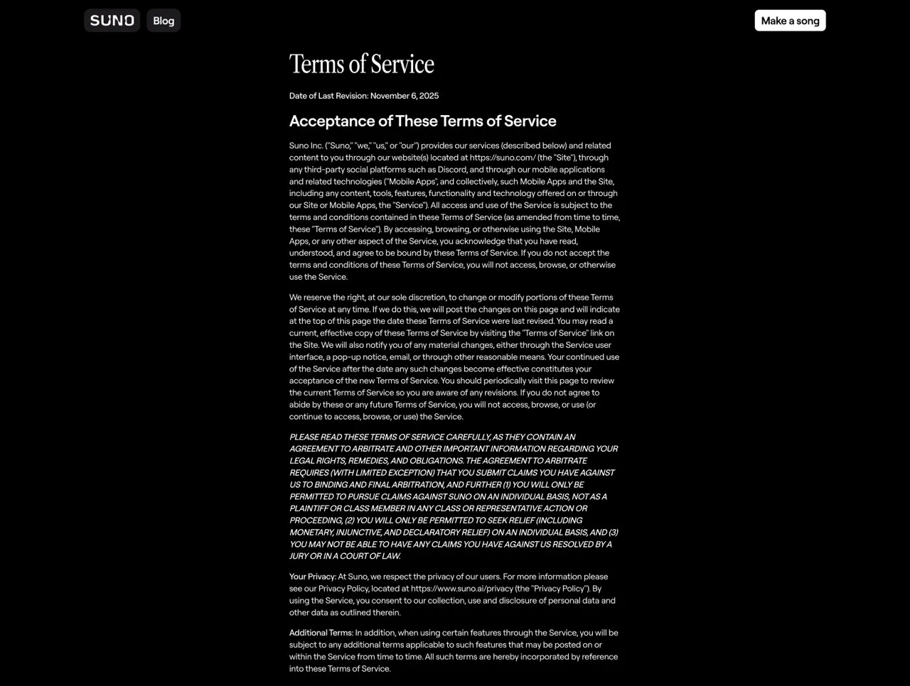 Terms of Service - Suno