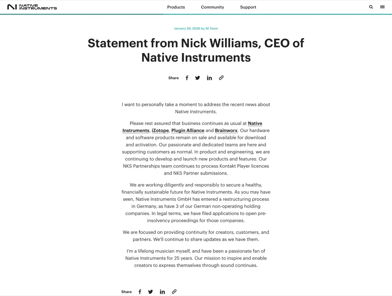 Statement from Nick Williams, CEO of Native Instruments – Native Instruments Blog